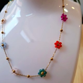 Collar Acero Inoxidable Flores Multicolor