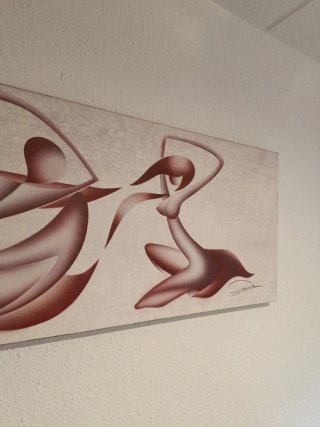 Cuadro abstracto figuras danza beige/marrón