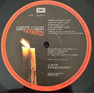 GABINETE CALIGARI VINILO LP PRIVADO 1984
