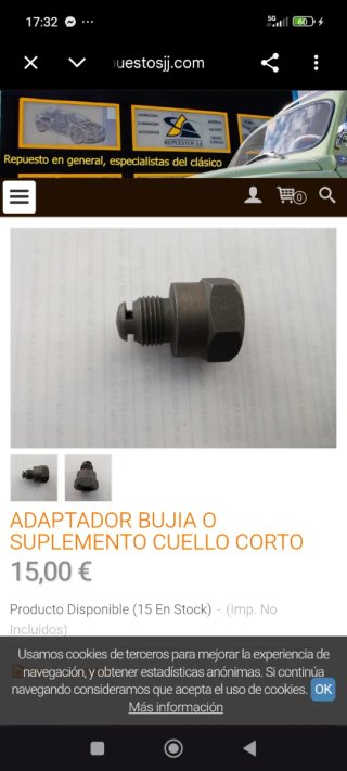 Adaptador bujía cuello corto
