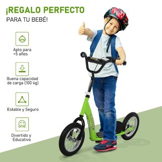 Patinete Niño +5 Años Ruedas Inflables Verde