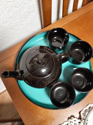 Juego de té negro y turquesa