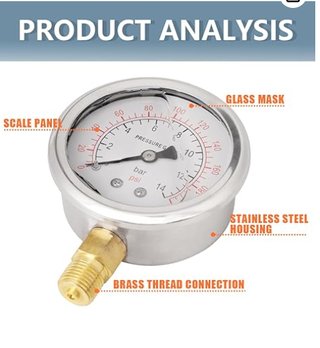 Manómetro BSP 40mm 0-14 bar radial
