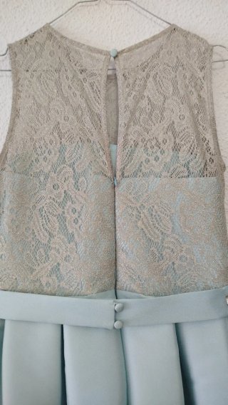Vestido de ceremonia dorado y azul turquesa