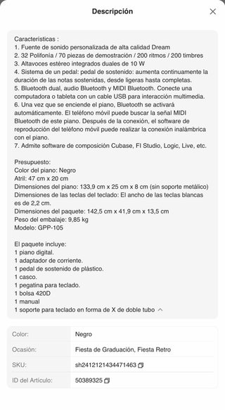 Piano digital con soporte
