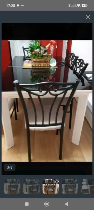 Mesa Comedor + 6 Sillas Cristal Negra Blanca