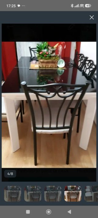 Mesa Comedor + 6 Sillas Cristal Negra Blanca