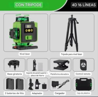 Nivel Láser 4D 16 Líneas Trípode Maletín