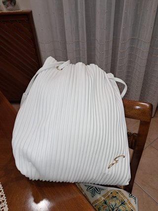 Zaino Borsa a Sacco Bianco Plissé Elegante
