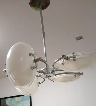 Lámpara vintage cromada años 90 cristal 4 luces