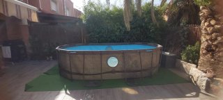 Piscina desmontable con ventanas, efecto ratan