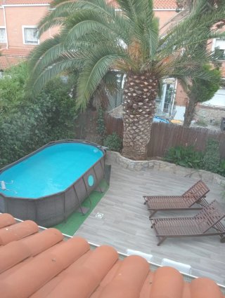Piscina desmontable con ventanas, efecto ratan