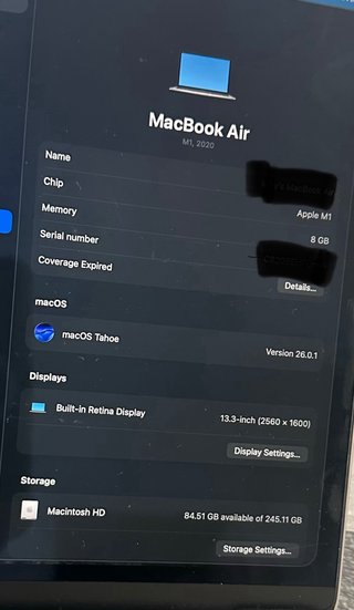 MacBook Air M1 2020 8GB RAM 256GB SSD 91% Batería