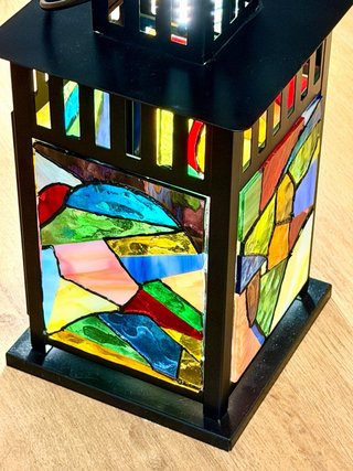 PORTAVELAS ARTESANAL DE CRISTAL VITRAL