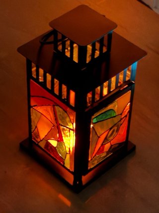 PORTAVELAS ARTESANAL DE CRISTAL VITRAL