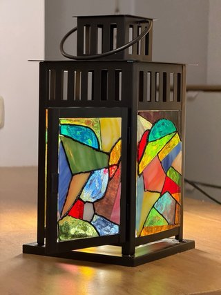 PORTAVELAS ARTESANAL DE CRISTAL VITRAL