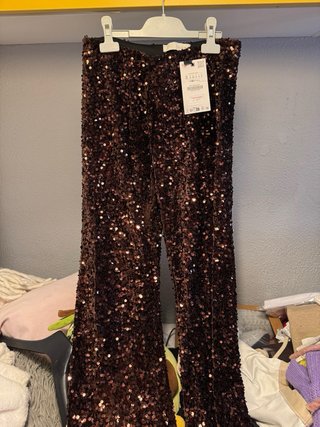 Pantalones Zara lentejuelas marrones y dorados