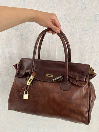 Borsa vintage vera pelle marrone handbag