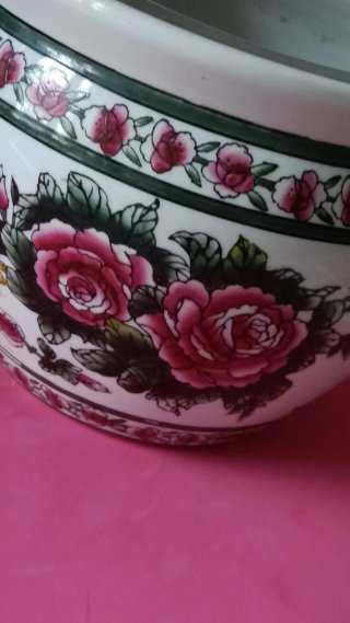 Pecera/Jardinera Vintage Oriental Floral Años 70
