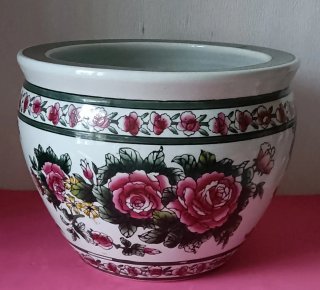 Pecera/Jardinera Vintage Oriental Floral Años 70