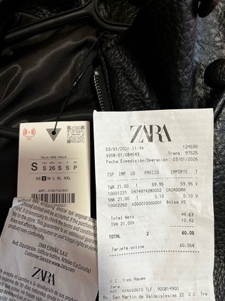 Cazadora Zara Negra Talla S