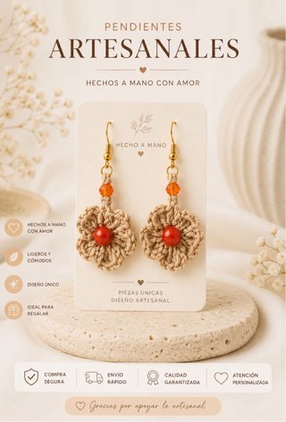 Pendientes artesanales hechos a mano a croché .