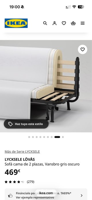 Sofá cama IKEA LYCKSELE LÖVÅS gris