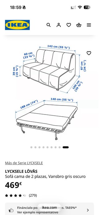 Sofá cama IKEA LYCKSELE LÖVÅS gris