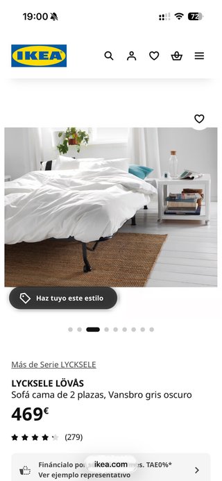 Sofá cama IKEA LYCKSELE LÖVÅS gris