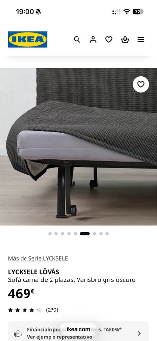 Sofá cama IKEA LYCKSELE LÖVÅS gris