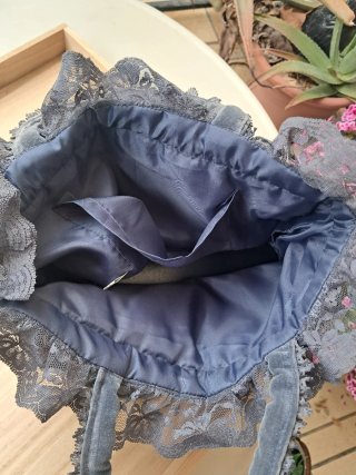 Bolso Lolita Terciopelo Gris y Encaje