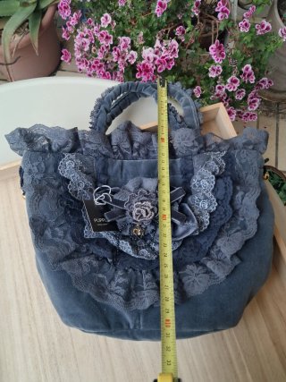 Bolso Lolita Terciopelo Gris y Encaje