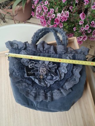 Bolso Lolita Terciopelo Gris y Encaje