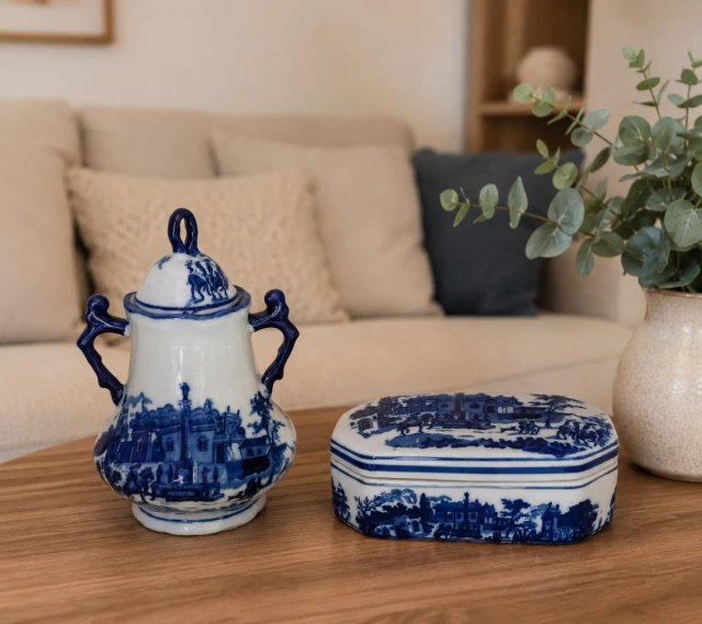 Conjunto porcelana azul vintage años 60