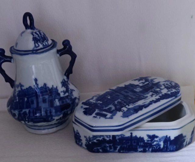 Conjunto porcelana azul vintage años 60