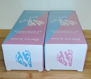 Dispensador Sorpresa, revelación bebe niño o niña.