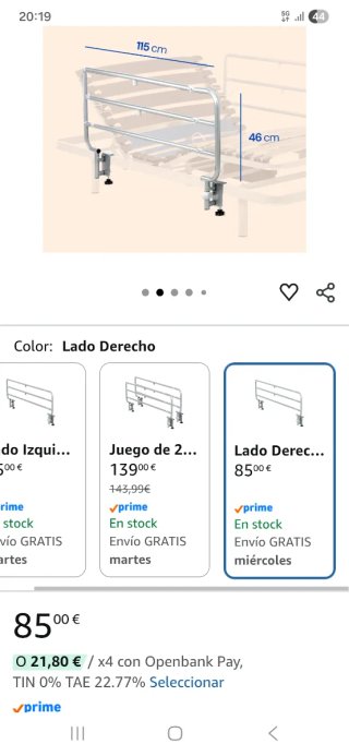 Baranda de seguridad para cama abatible