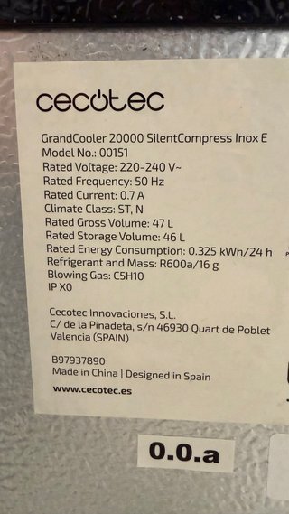 Nevera Cecotec Grandcooler 2000 SilentCompress E