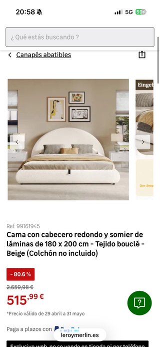 Cama canapé abatible 180x200 beige