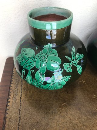 2 Jarrones Verdes Florales Vintage