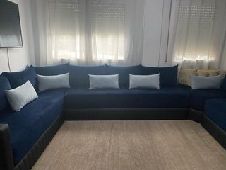 Sdari azul de terciopelo y cuero