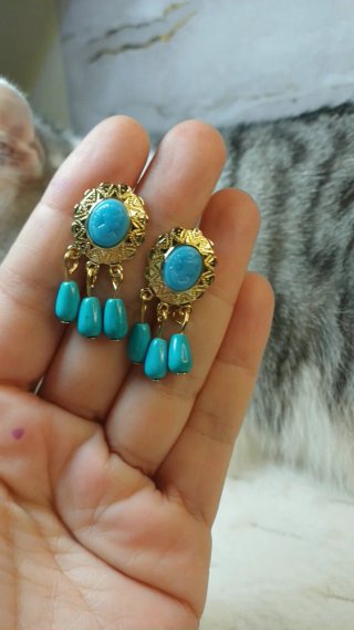 Pendientes Vintage Chapado Oro 18k Turquesa