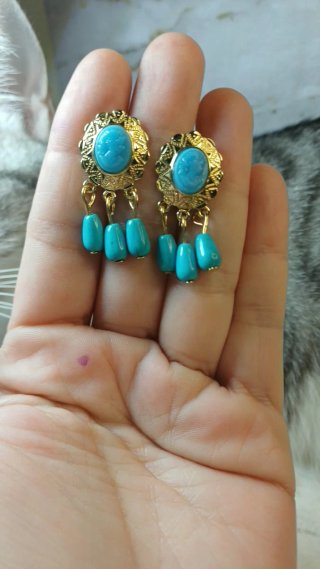 Pendientes Vintage Chapado Oro 18k Turquesa