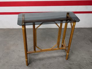 Mesa auxiliar bambú/ratán vintage cristal