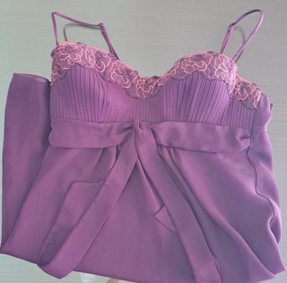 Babydoll Lencero Morado Encaje Lazo Talla L