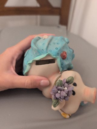 Hucha Cerámica Cerdo con Flor y Corazón