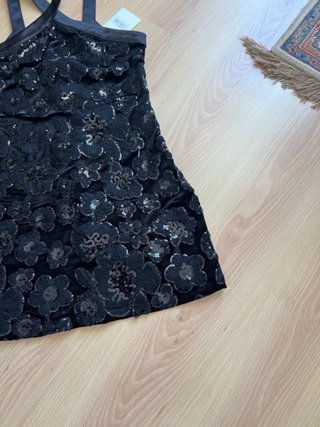 Vestido Zara Negro Flores Lentejuelas