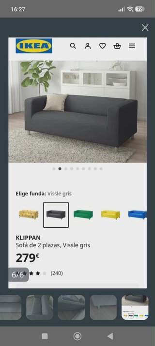 Sofá 2 plazas IKEA gris tela