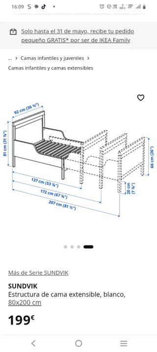 Cama extensible SUNDVIK blanca 80x200 cm