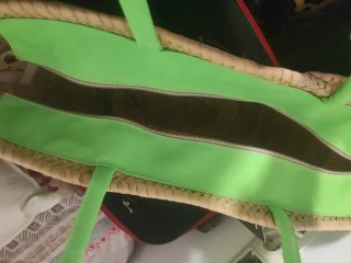 Cesto de playa verde y beige Nuevo ,con etiqueta.